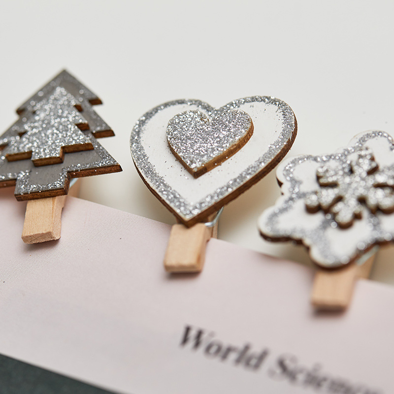 Buscando madera de Navidad copo de nieve de Navidad árbol de Navidad decoraciones de Navidad abrazadera de cuerda de amor de pentacos pequeños clips