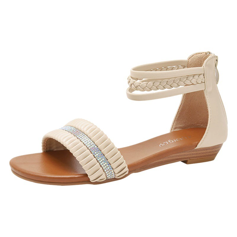 Амазонки трансграничные сандалии на танкетке для женщин 2024 летние новые круглые носок горный хрусталь Сказочный Стиль римские сандалии для женщин