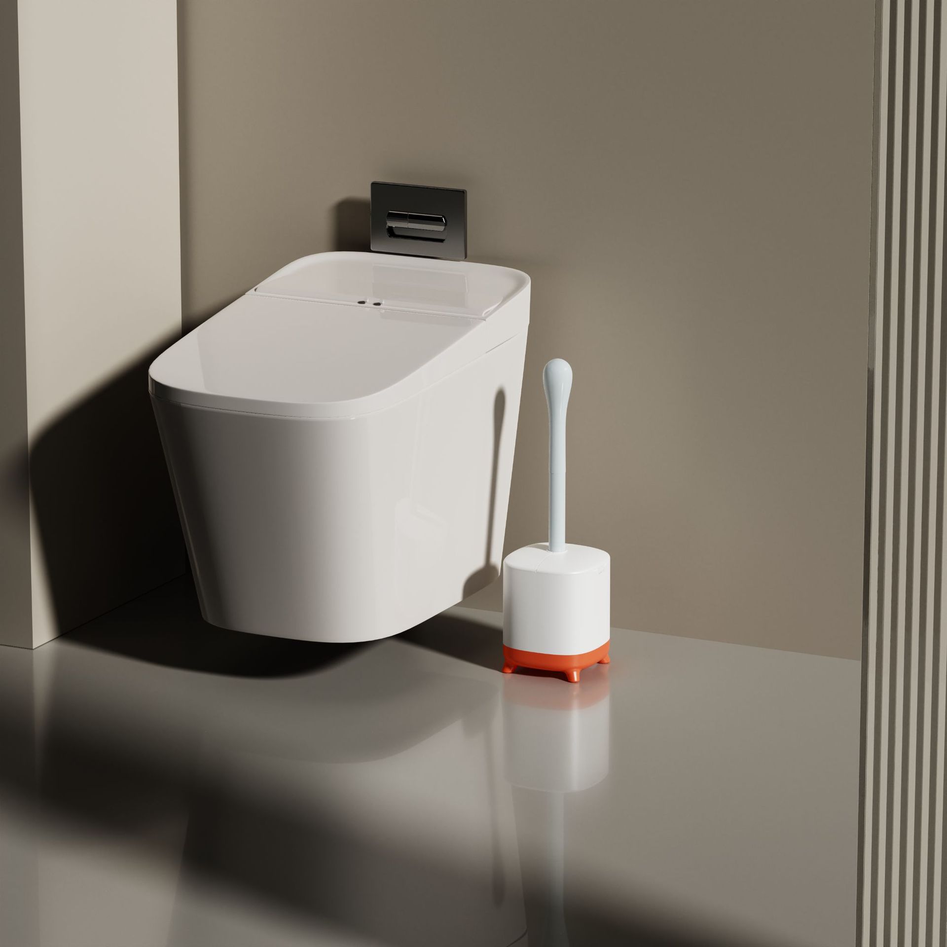 Automatic Toilet Brush Set With Base, Self-opening Plastic Brush_voghion.com