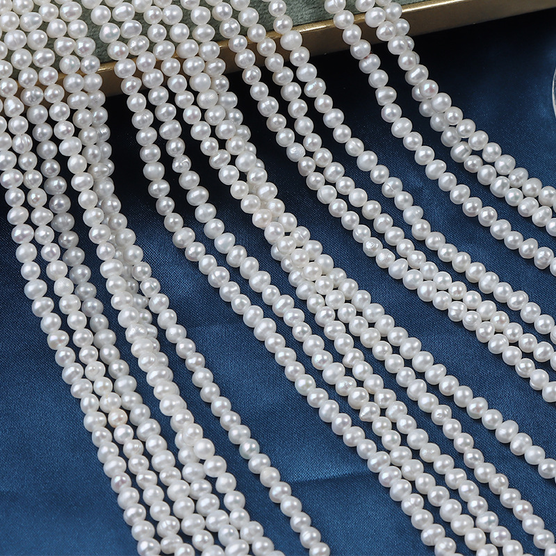 無核3-3.5mm土豆天然淡水真珍珠diy飾品材料一串長約36cm100多顆