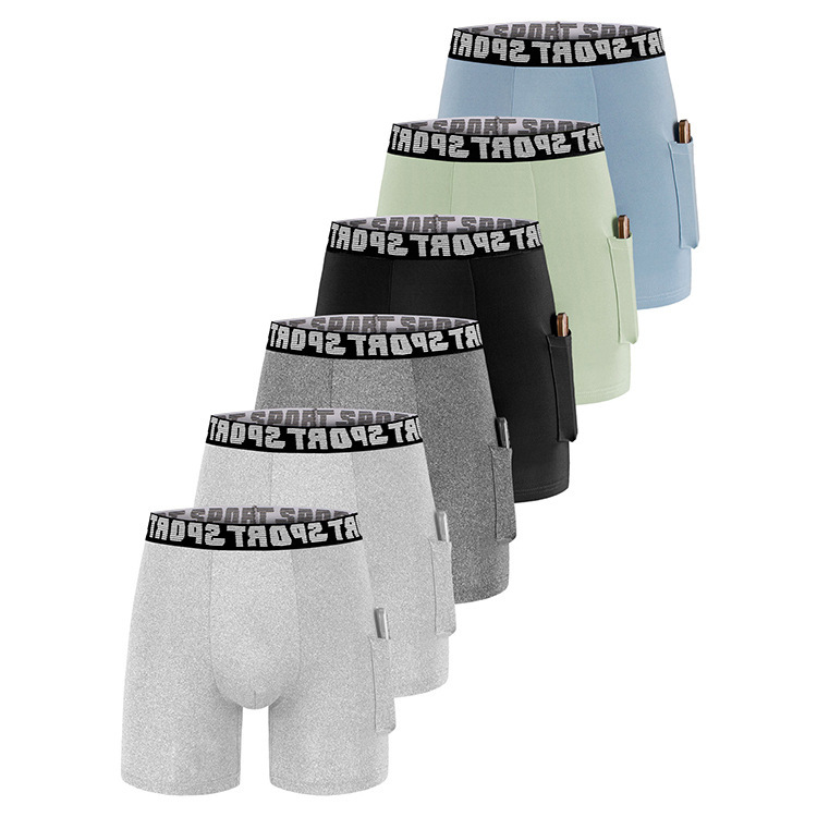 Sports Tight Boxer Shorts Men's Track and Field Running Football Base Mid-Length Men's Underwear with Pockets Cross-Border