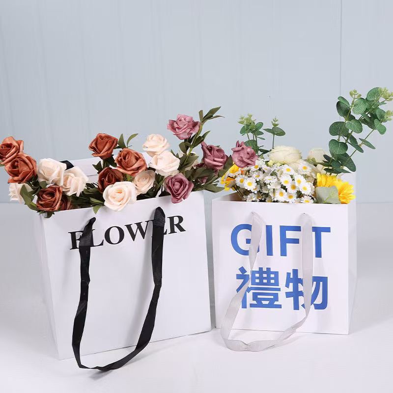 新しいギフトフラワートートバッグ正方形の厚みのあるギフトバッグバレンタインデーフラワーショップ包装トートバッグ卸売|undefined