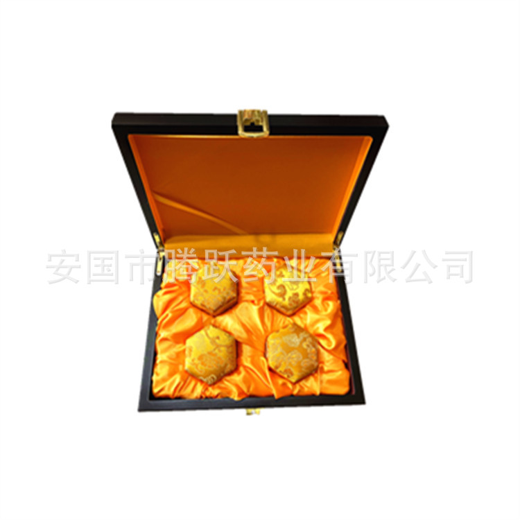 Hexagonal Brocade Gift Box Set of 4 Wooden Pill Packaging Boxes for Herbal Pills Jewelry and Gifts quality and texture