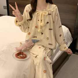 2026秋冬季睡衣女款家居服高级感长袖长裤法兰绒保暖两件套可外穿