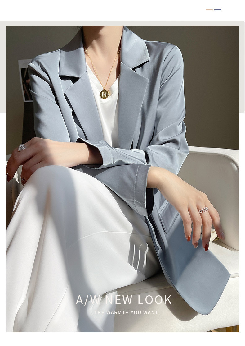 ng2510292 French-style White Blazer For Women, Summer Loose-fitting Thin Silk Satin One-button Casual Suit Jacket_ecoleips.com