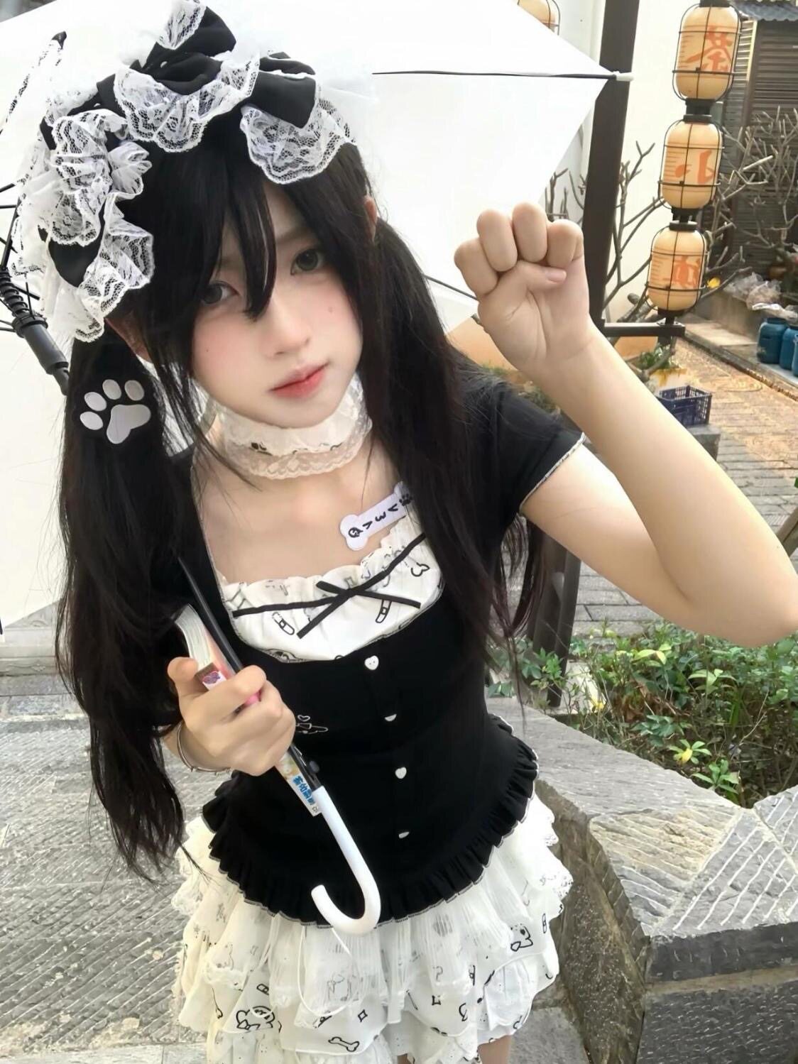 夏季y2k学院风套装裙可爱拼接假两件黑色上衣蓬蓬蛋糕裙两件套女