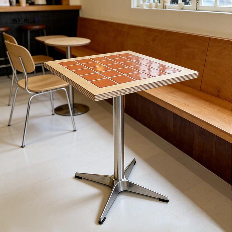 Colorful Ceramic Tile Coffee Table, Commercial Table and Chair Set for Milk Tea Shop, Korean-Style Dessert Shop, Coffee Shop, Ocean-Themed Square Table Colorful Ceramic Tile Coffee Table, Commercial Table and Chair Set for Milk Tea Shop, Korean-Style Dessert Shop, Coffee Shop, Ocean-Themed Square Table