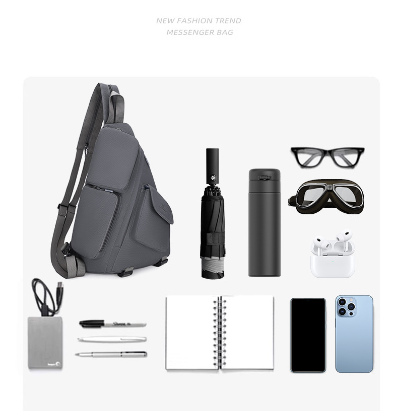 2025 New cross-border men's chest bag, casual men's bag, large-capacity retro multi-functional crossbody bag, soft leather single-shoulder bag Item Picture
