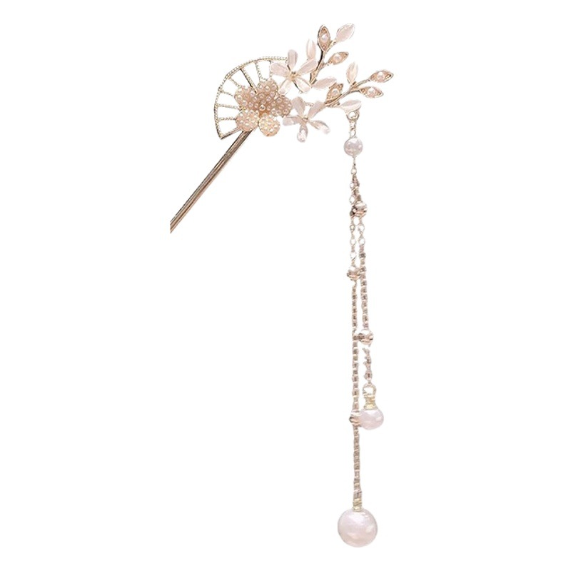 Vintage Palacio antiguo traje flor-picking ventilador borla horquilla espalda Cabeza pan cabeza horquilla Sentido de alto grado Hanfu paso agitar palillos