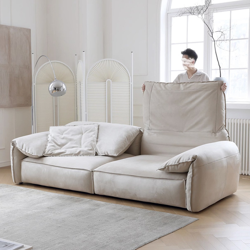 Sofá de orejas de elefante estilo crema retro estilo de diseño de villa sofá de tela esmaltada simple sofá recto