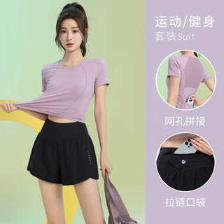 大码胖mm运动套装女夏2026新款跑步健身服短袖t恤速干上衣瑜伽服