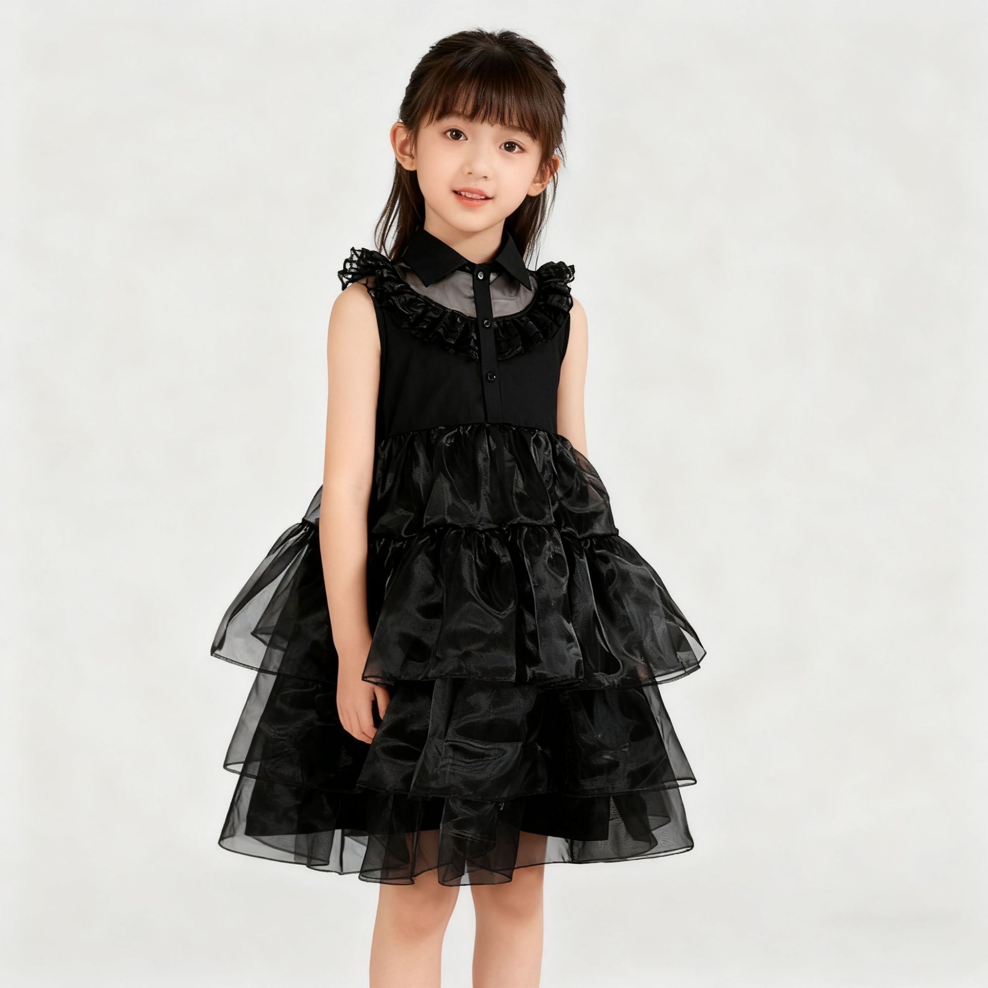 American Tv Series Wednesday Addams Cosplay Costume Kidsren's Addams Family Black Halloween Organza Dress