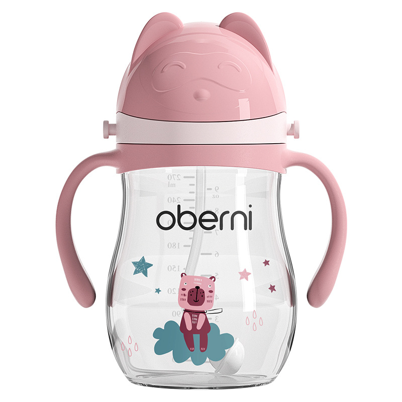 Vaso de entrenamiento Oubaini de 270 ml con asa y correa para niños que aprenden a beber, fabricante de vasos con pajita, venta al por mayor.