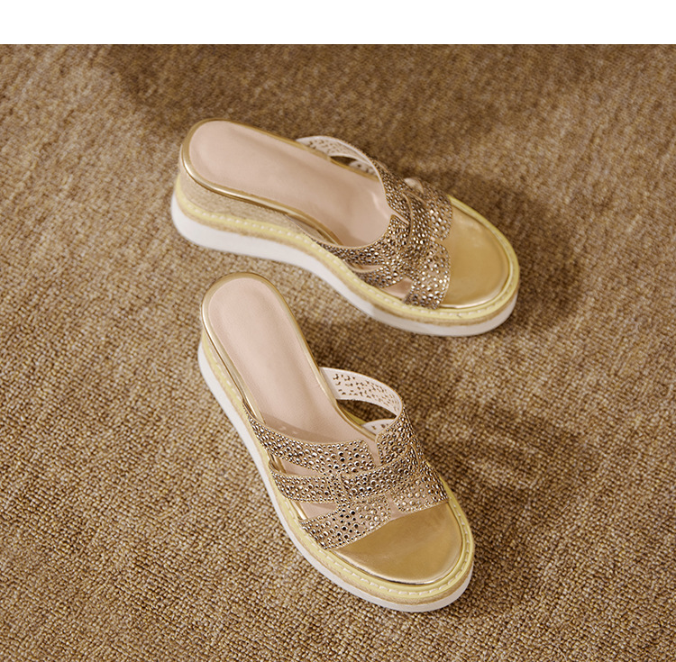 Sandal cao gót nữ hở mũi đính đá pha lê quai ngang đế xuồng — Champagne màu, bạc chi tiết 14