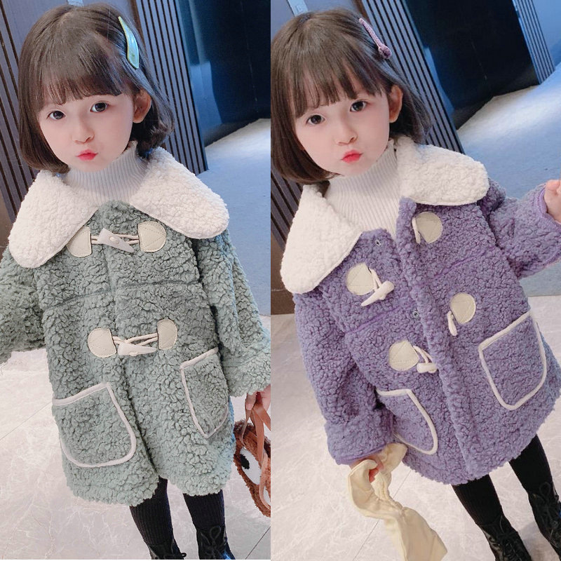 6020女童外套羊羔绒牛角扣复合摇粒绒加厚上衣23冬装新款外贸童装