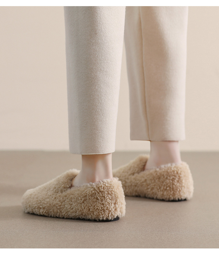 Pantofole basse da donna in peluche con punta tonda_voghion.com