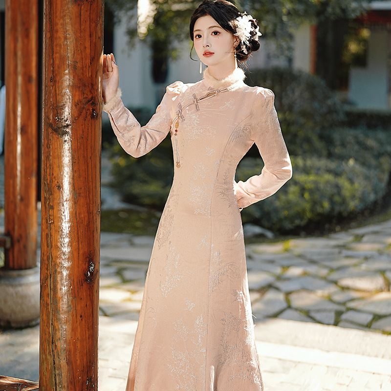 New Chinese Style Improved National Style Velvet Cheongsam Dress