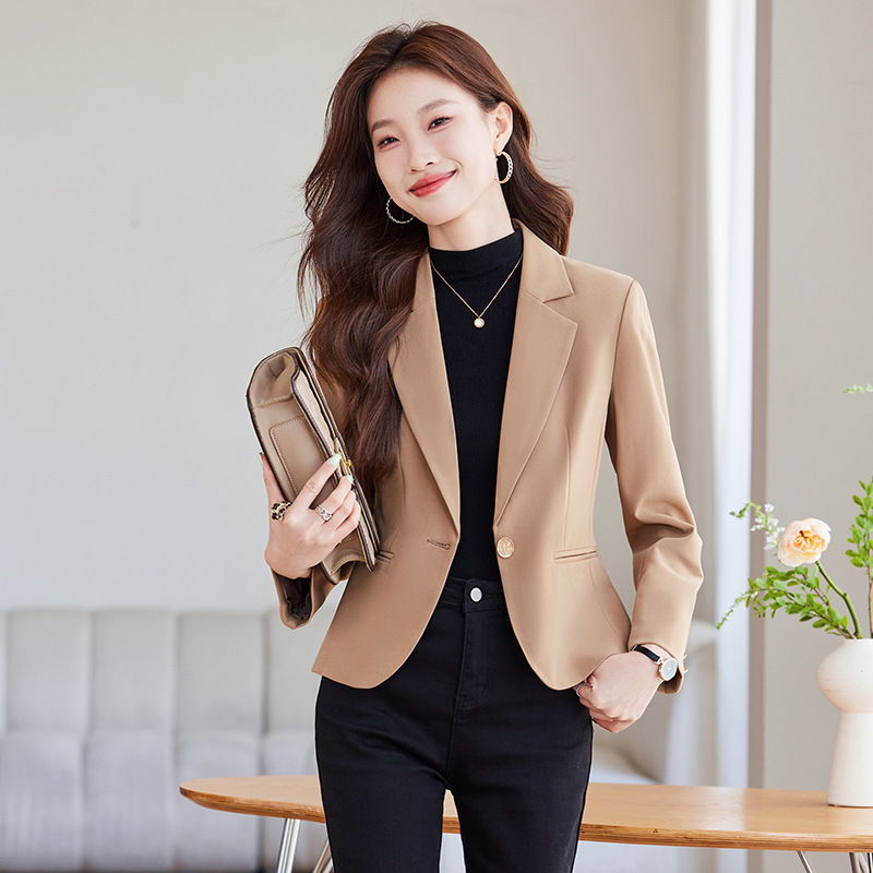 khaki Small Suit Jacket Women's Spring 2025 New Arrival Small Casual Slim-fit All-match Elegant Suit Spring and Autumn