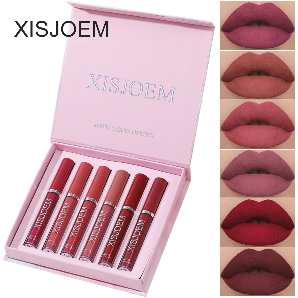 Juego de lápiz labial mate transfronterizo, resistente al agua, no se desvanece, no se pega, taza, esmalte de labios, fácil de colorear, hidratante de larga duración, color de barro de labios