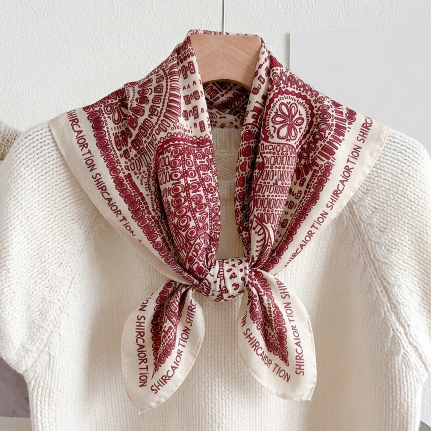 Red cotton-linen 70cm square scarf for women, ethnic style paisley shawl, spring and autumn bohemian style travel photo scarf