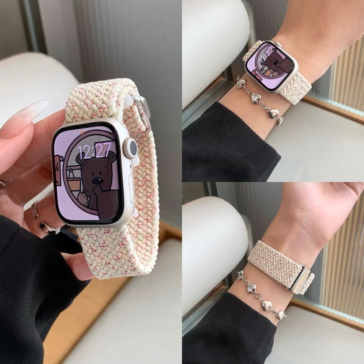 For Apple Apple iWatchSE10Ultra98765432 Watch Band Nylon Braided Magnetic Breathable for Women