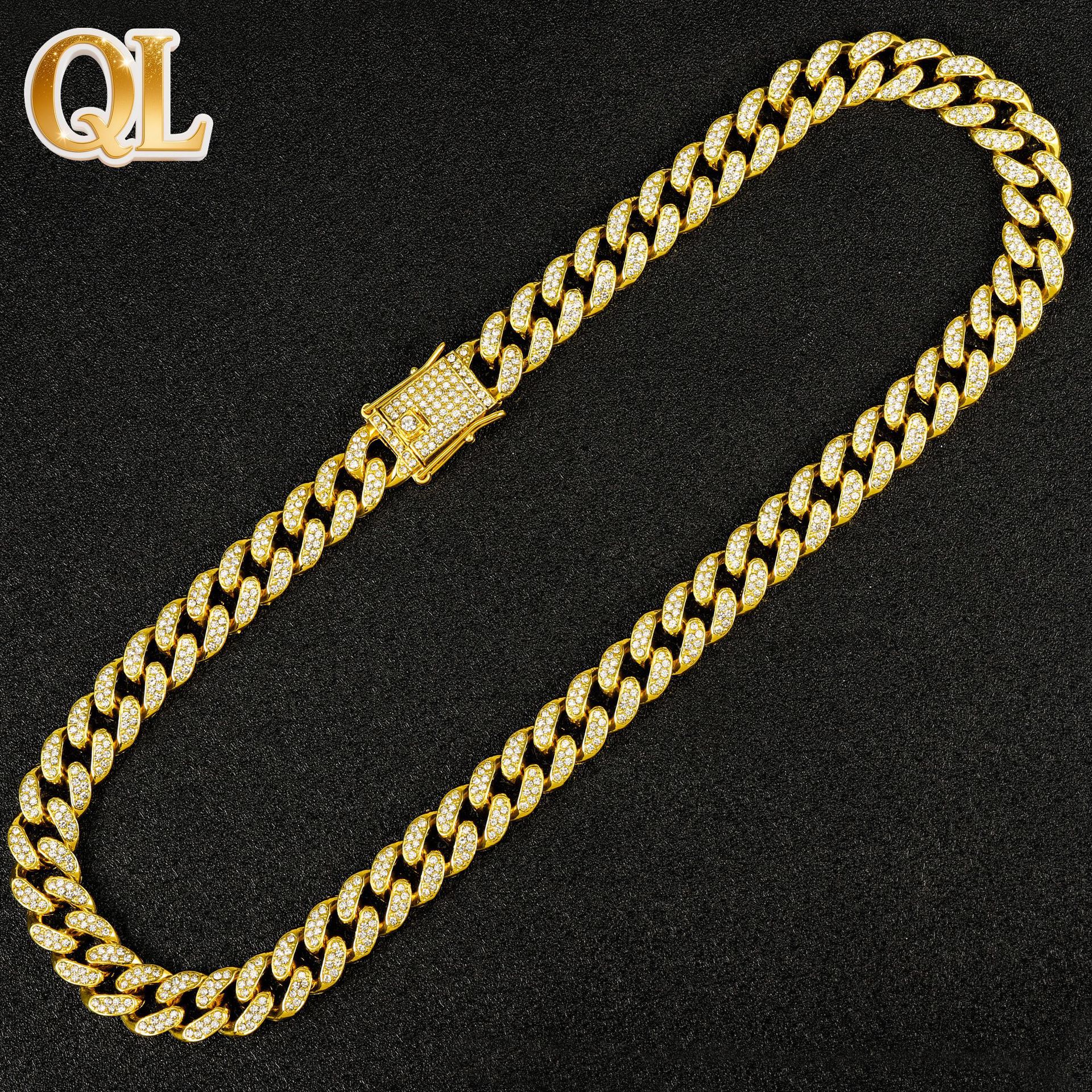 Europa y América Hip Hop 13MM collar de diamantes completos de alta calidad doble fila de diamantes cadena cubana pulsera collar de hombre hiphop