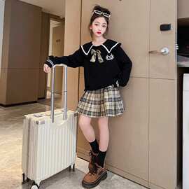 儿童女孩时尚休闲风卫衣格子裙两件套女童春秋季新款洋气学院套装