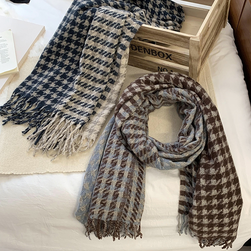 Transfronterizos 1000 pájaros bufandas a cuadros mujeres otoño invierno 2025 nuevo alto estilo coreano multifuncional chal grueso abrigo al por mayor