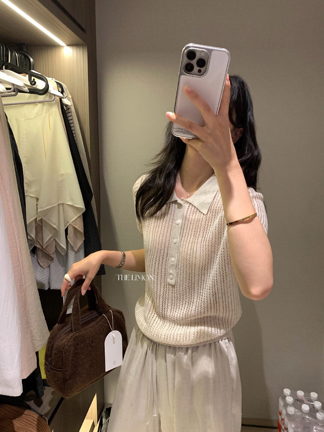 Áo thun polo nữ tay ngắn họa tiết ren Hàn Quốc 2026 mỏng nhẹ — màu nâu, Cà phê, xám đậm, Tên chi tiết 58