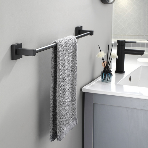 VHM7 black towel rack 35cm/45cm/55cm single and double poles extended and thickened toilet no punching space aluminum