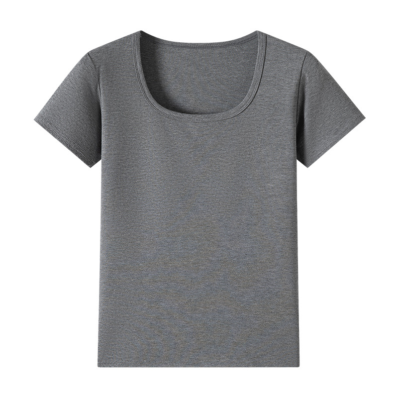 Solid Colour U-neck T-shirt For Women Slim Fit Summer Top_voghion.com