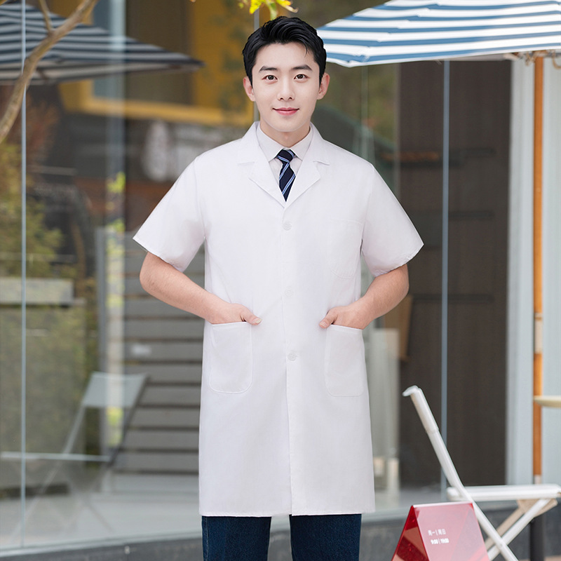 白衣長袖医師服秋冬モデル厚手男性医師看護師服実験服半袖コート学生作業服