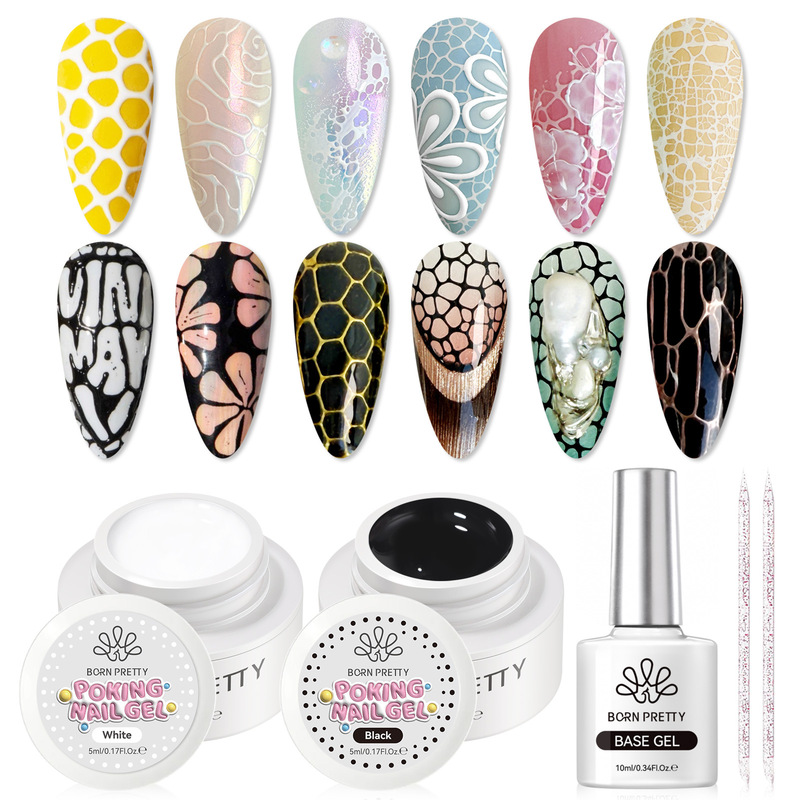 Born Pretty New Black and White Dot Glue Nail Art Painted Nail Polish Glue Hole Glue Lace Wave Glue