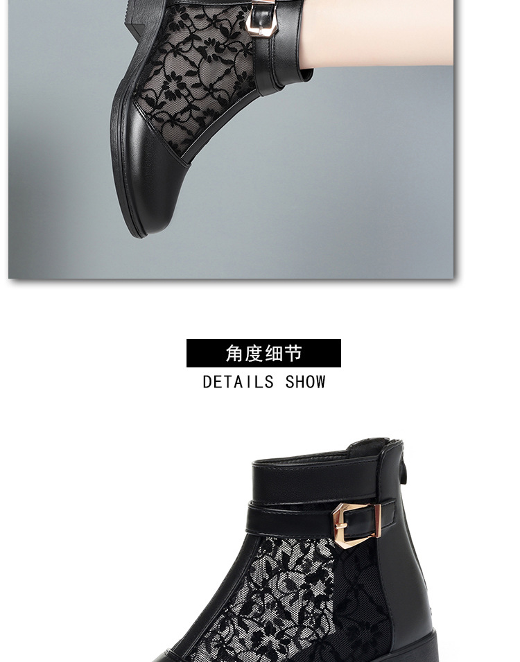 Boot lưới nữ đế thấp da thật mũi hở gót thấp kiểu dáng thoáng mát — màu đen chi tiết 15