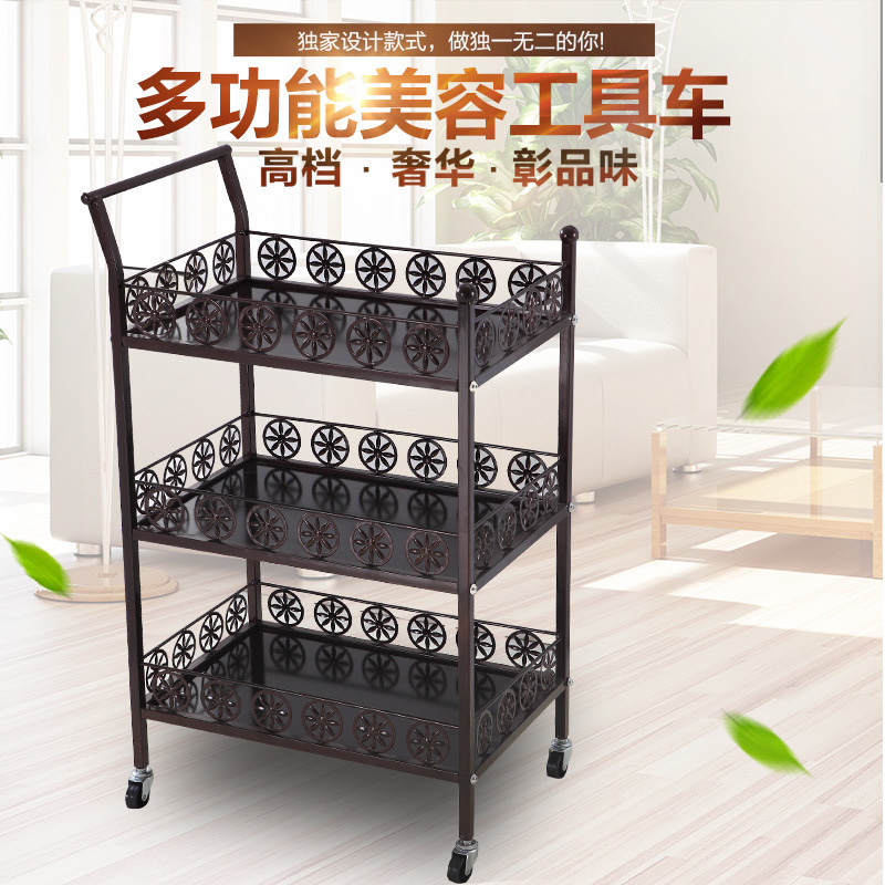 Beauty Salon Hair Salon Iron Three-layer Beauty Salon Small Cart Nail Art Micropigmentation Cupping Tools Cart Storage Rack
