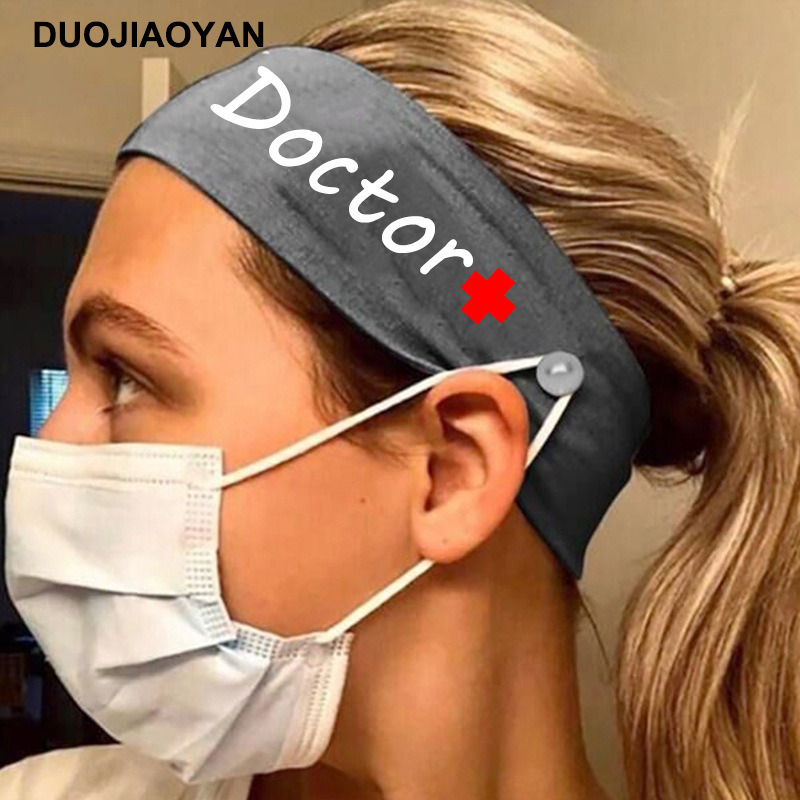Amazon Creative New Elastic Milk Silk Nurse Doctor Letter Hair Belt Ladies Botón deportivo para mujer