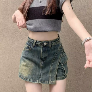 2025美式复古短裤女高腰显身材牛仔春夏新款a字半身裤裙阔腿热裤