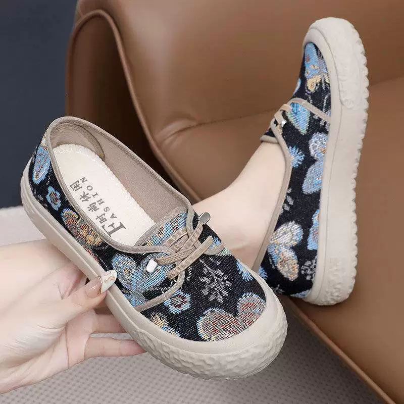 Весенне-осенняя модная старая северная тканевая обувь в стиле ретро для женщин и мам, универсальная рабочая обувь на мягкой подошве для людей среднего и пожилого возраста.