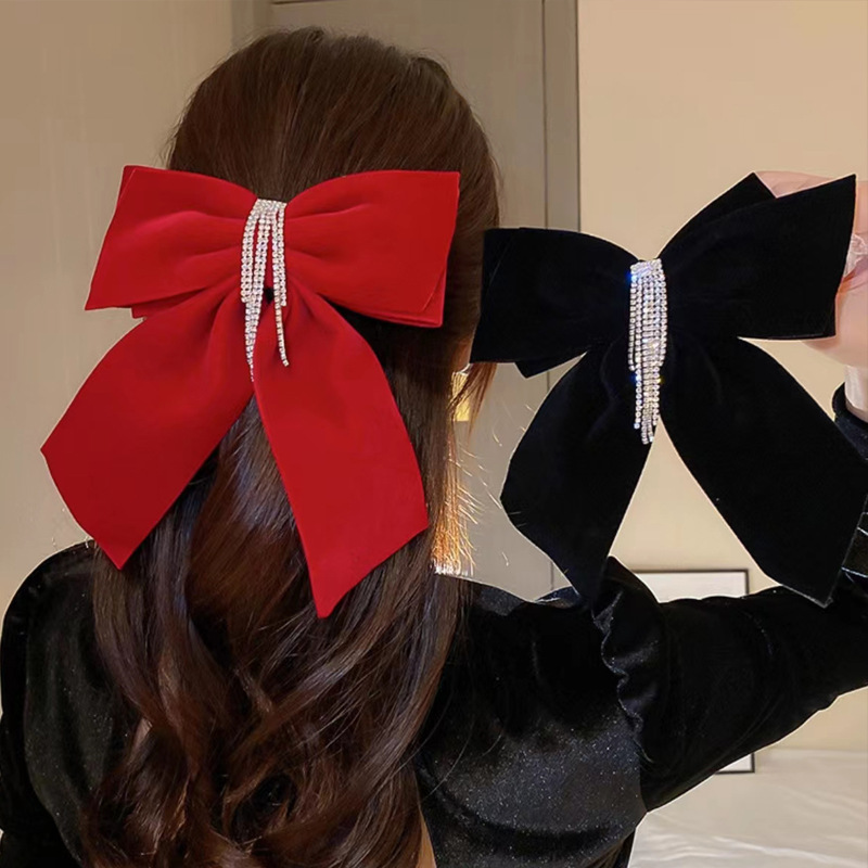 Internet Celebrity New Red Velvet Bow Hairpin Chinese-Style Bridal Hair Accessory Back of the Head Top Clip Boutique Hair Accessory for Women