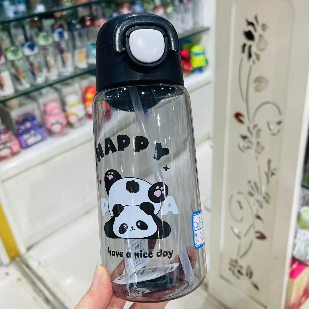 Jinshi Panda tazas de plástico tazas portátiles tazas de agua de niñas nuevas series de dibujos animados lindos tazas de paja de plástico estudiantes