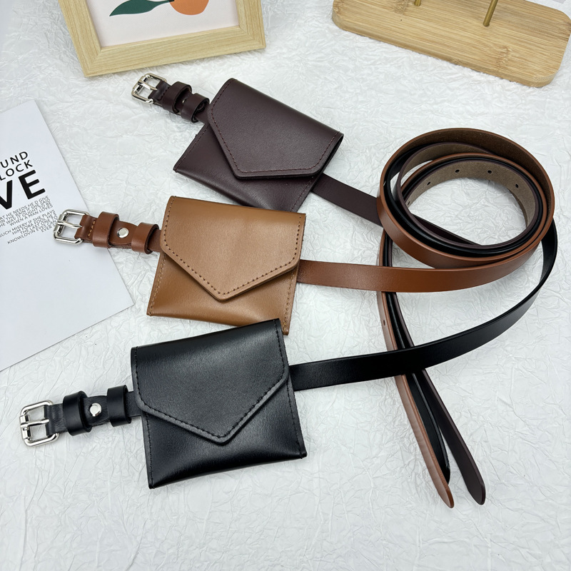 Genuine Leather Small waist bag fashion thin belt Women's Mini envelope small bag decorative suit dress belt mini bag