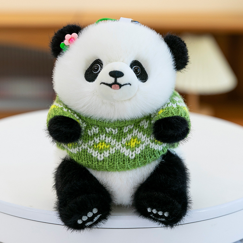 Lindo suéter de flores, colgante de panda, juguete de peluche, llavero, muñeca pequeña, colgante de muñeca, niña
