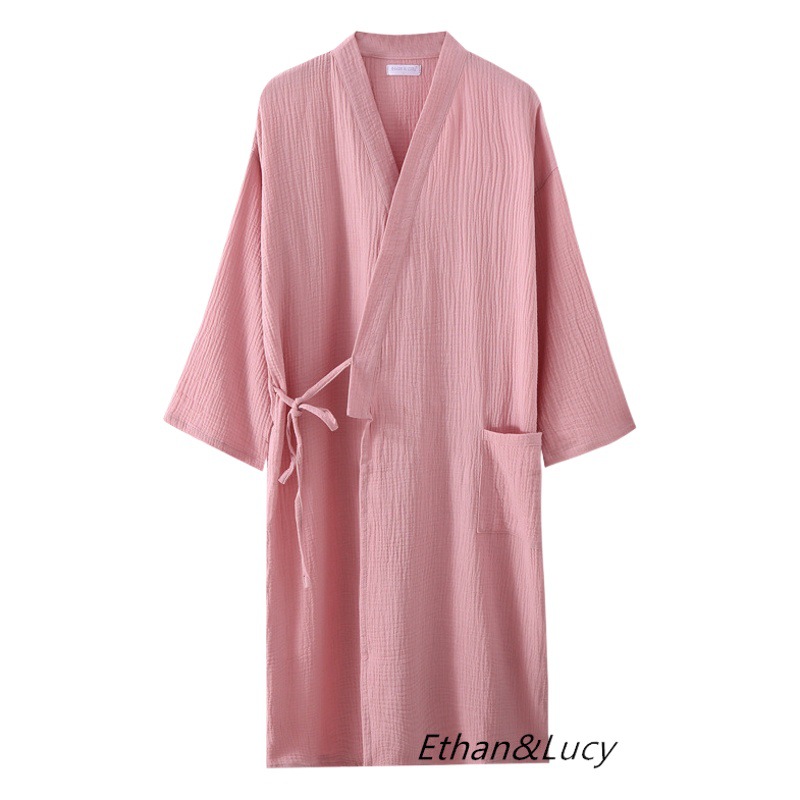 Four Seasons hilo de algodón regular de doble capa lavada textura crepé gasa camisón bata de baño ropa para el hogar