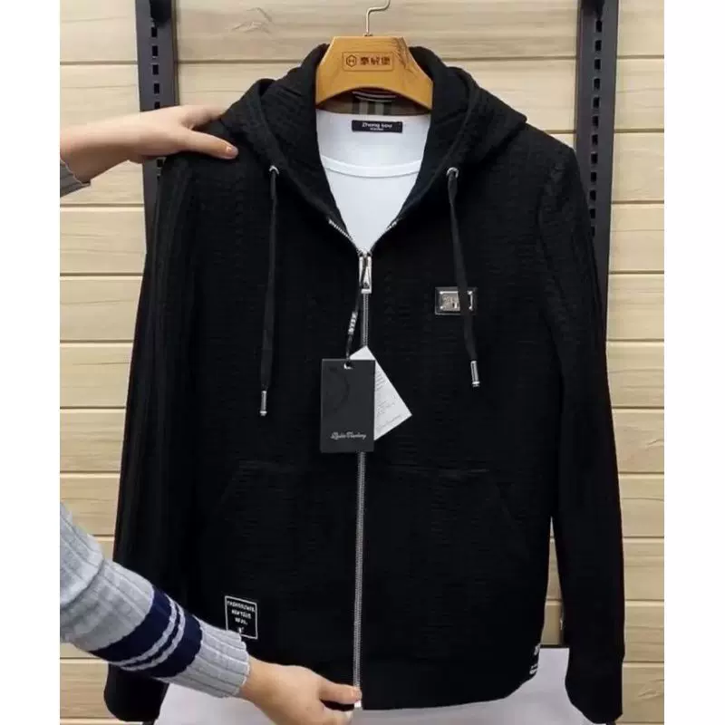 加绒新款男士欧货潮流感百搭提花连帽夹克外套休闲时尚潮流