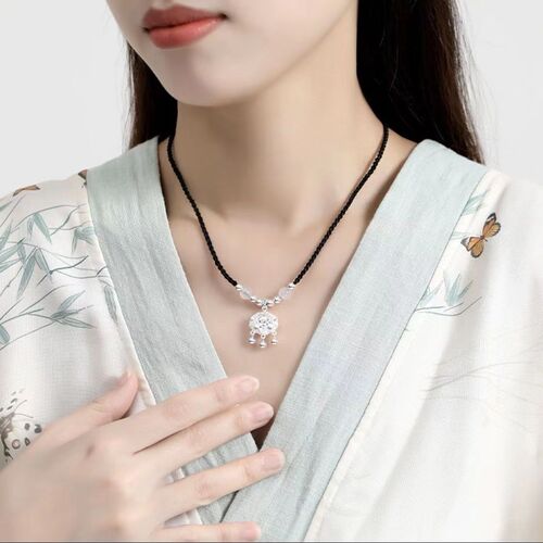  New Peace Lock Necklace Pendant Braided Rope Longevity Lock Light Luxury Sister's Birthday Gift