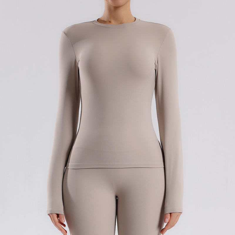 Europa y América dos lados abrasivos desnudos ropa de yoga de mangas largas mujeres de alta intensidad correr pilates ropa de ejercicio de mangas largas