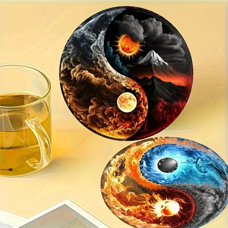 6 diseño yin-yang almohadilla de taza almohadilla de madera resistente al calor almohadilla de bebida antideslizante para platos calientes almohadilla de taza colorida