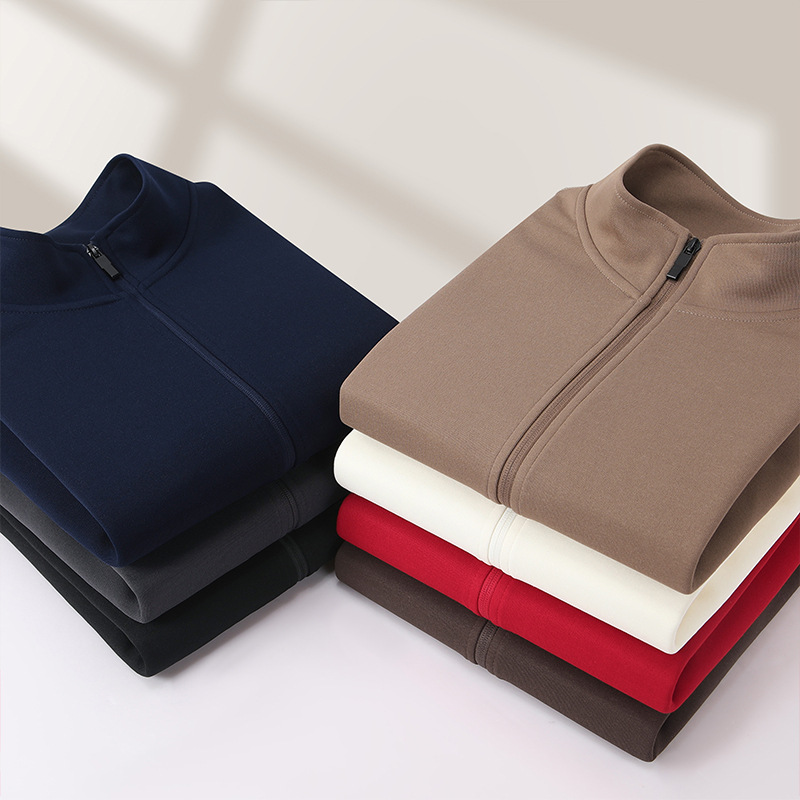 Cardigan de cuello de algodón de color sólido camisa de publicidad chaqueta de trabajo chaqueta de cremallera bordada logotipo personalizado