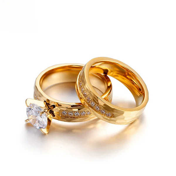 Wholesale Titanium Steel Jewelry: Couple's Micro-Inlaid Diamond Hammered Texture Zircon Wedding Stainless Steel Ring That Does Not Fade