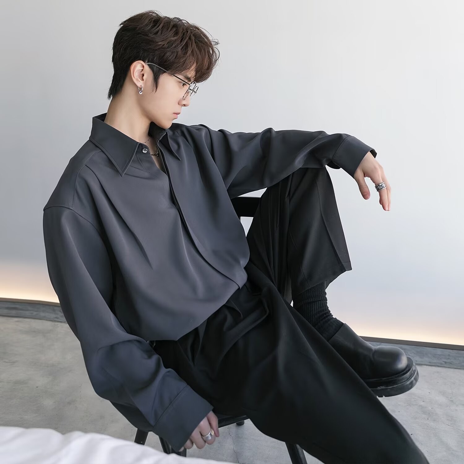 Heavyweight Japanese-Style Trendy Brand Solid Color High-End Long-Sleeve Shirt for Men, New Spring and Autumn Drapey Loose Casual Versatile Jacket